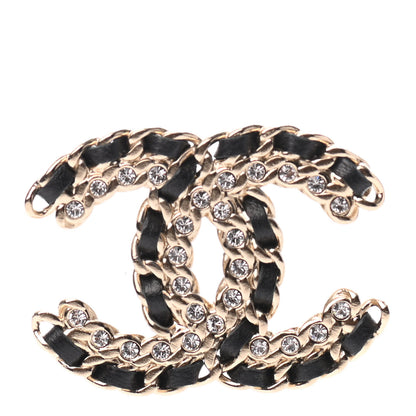 Chanel Lambskin Crystal Vintage Allure CC Chain Brooch Black Gold 1 of 4