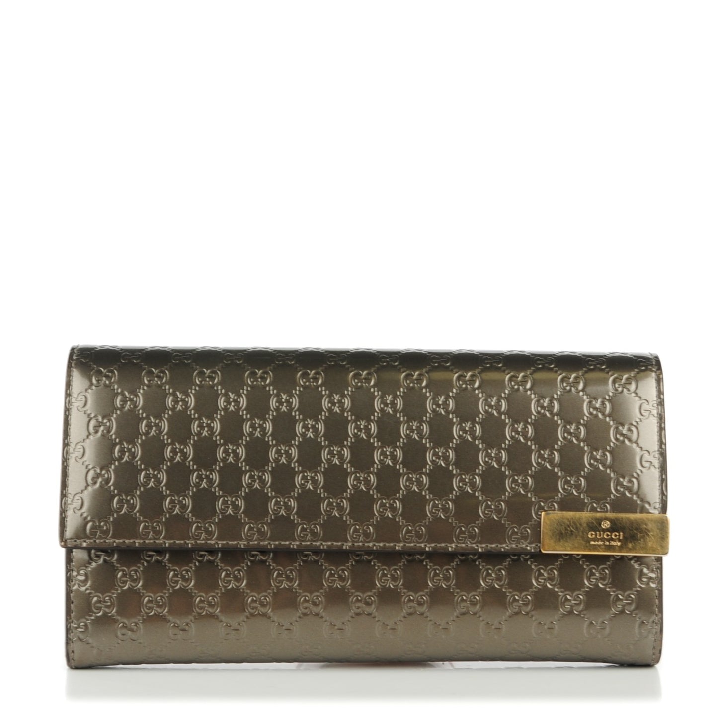 Metallic Microguccissima Dice Continental Flap Wallet Golden Beige
