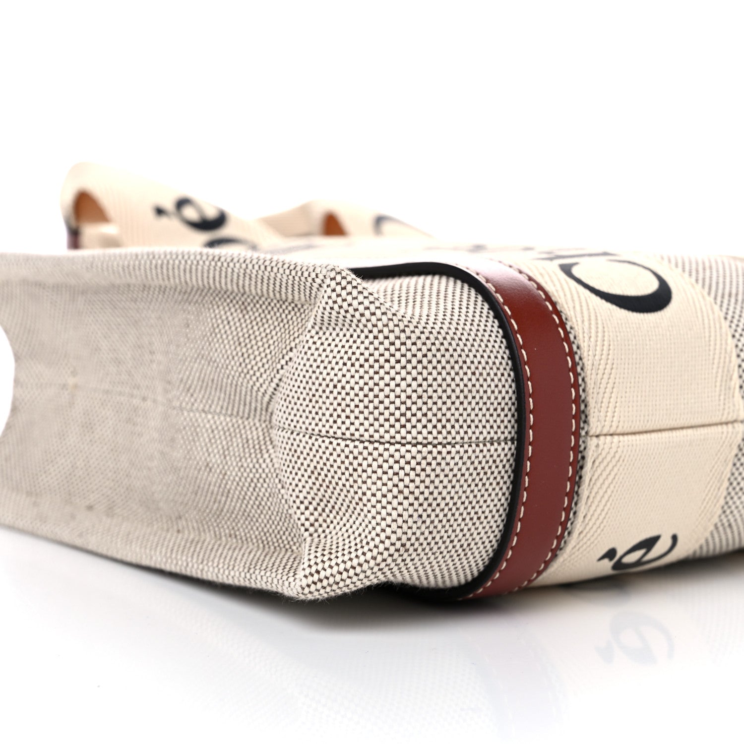 Chloe Cotton Calfskin Small Woody Ribbon Tote With Strap White Brown 13 of 20