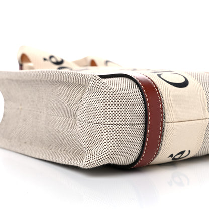 Chloe Cotton Calfskin Small Woody Ribbon Tote With Strap White Brown 13 of 20