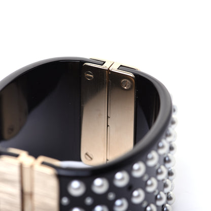 Chanel Resin Pearl Crystal CC Cuff Black 5 of 9