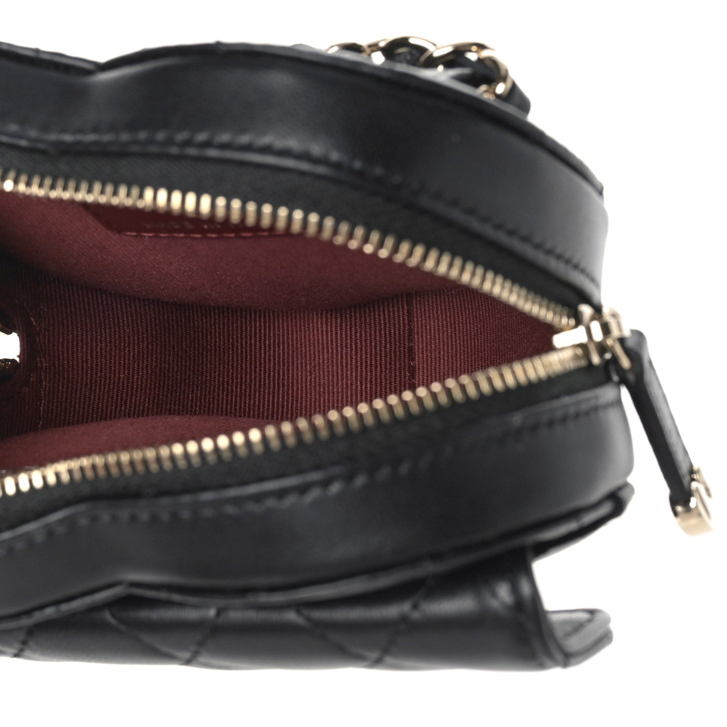 Lambskin Quilted CC In Love Heart Waist Belt Bag With Chain Black