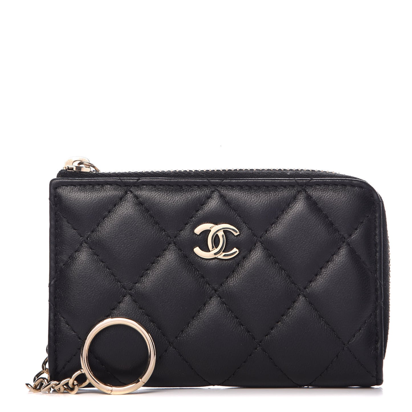 Lambskin Quilted Key Holder Case Black