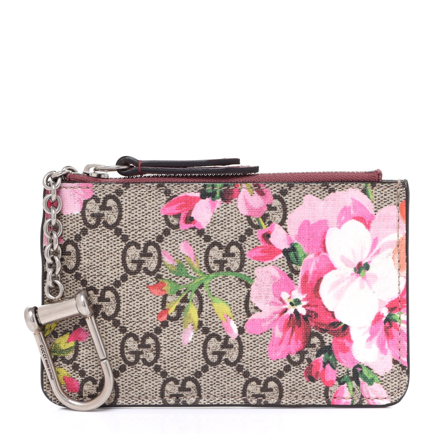 Gucci GG Supreme Monogram Blooms Key Ring Coin Case Beige Multicolor Dry Rose 1 of 11