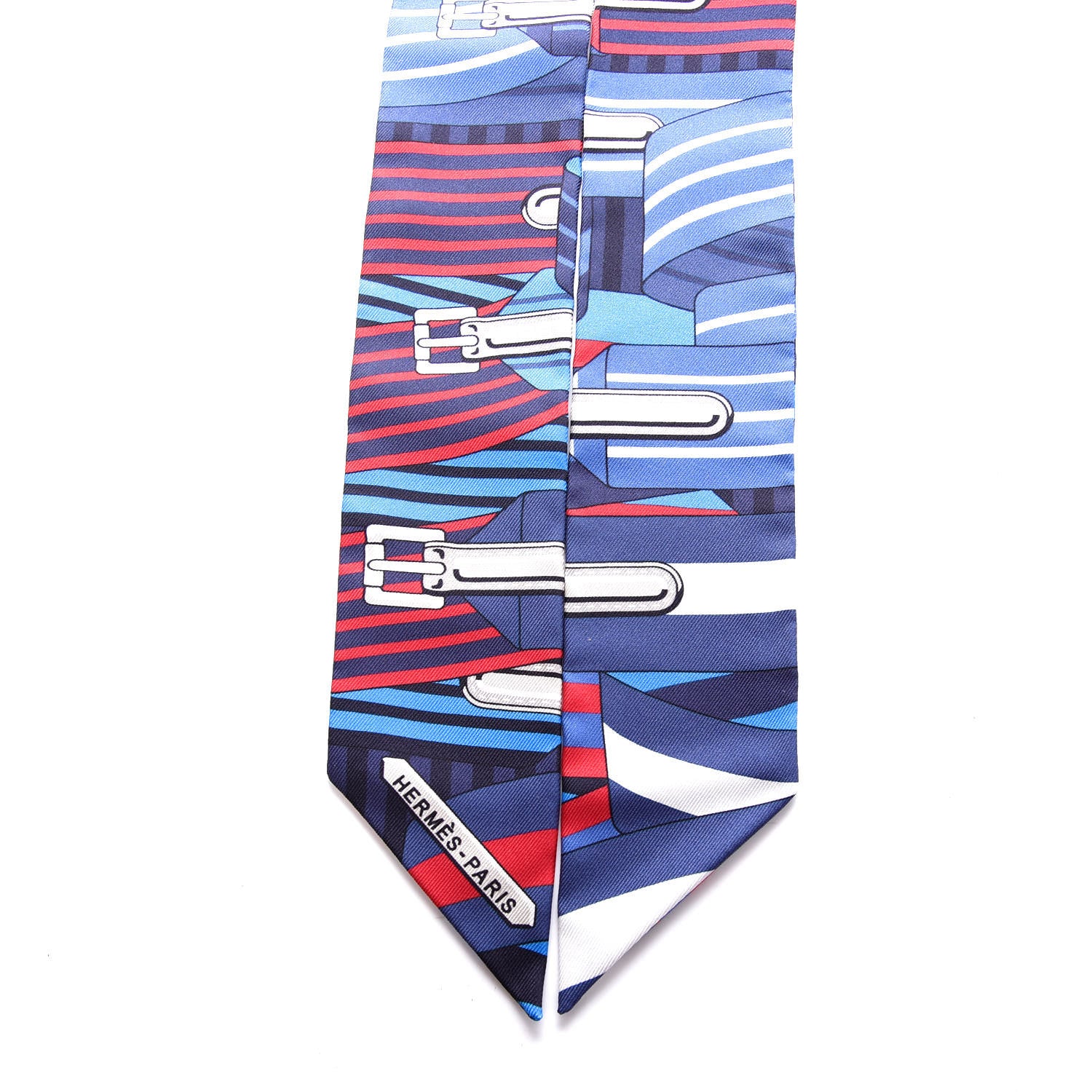 Hermes Silk Sangles En Zigzag Twilly Marine Rouge White 2 of 3