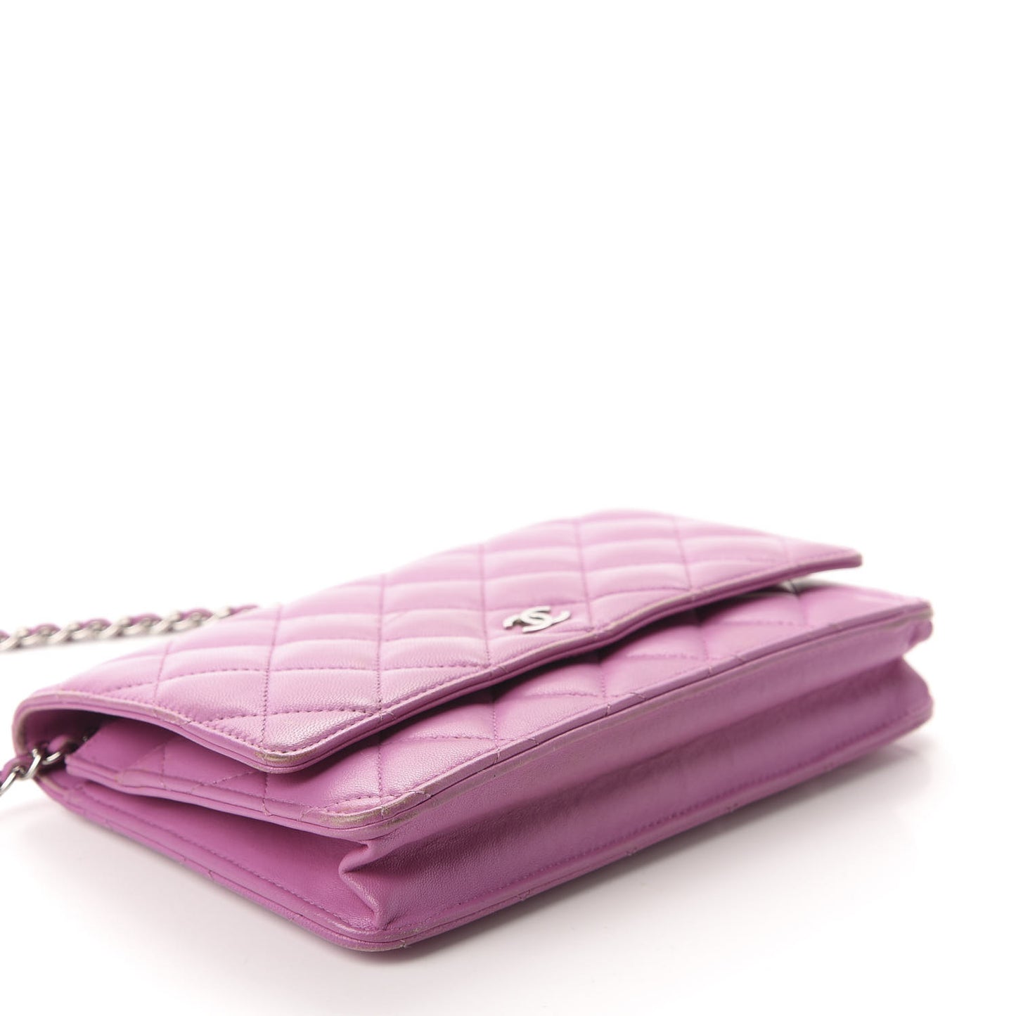 Lambskin Quilted Wallet On Chain WOC Purple