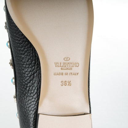 Valentino Garavani Pebbled Calfskin Rockstud Rolling Ballerina Flats 36.5 Black 6 of 8
