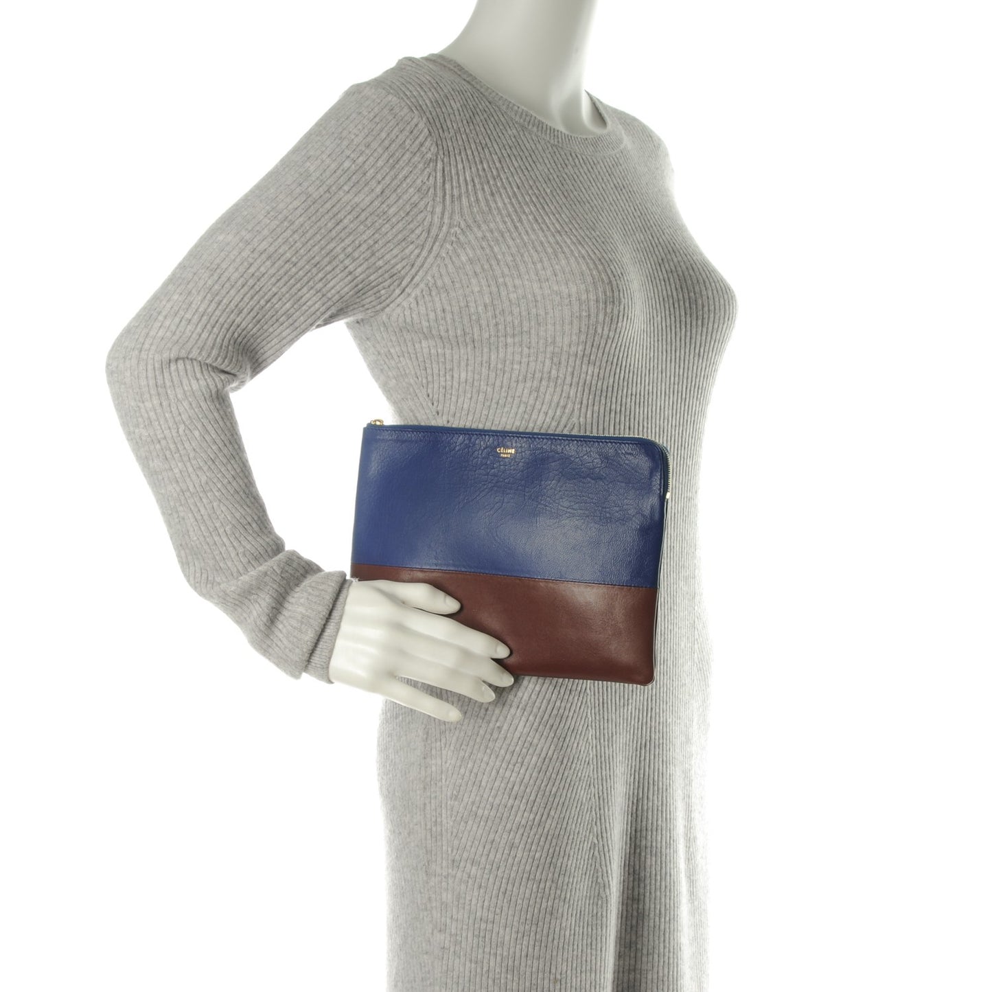 Lambskin Bi-Color Solo Clutch Pouch Royal Blue Burgundy Brown