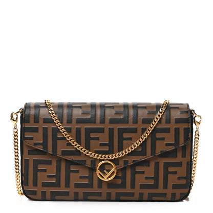Fendi Vitello Soft F is Fendi Bi-Color FF 1974 Embossed Envelope Wallet On Chain with Pouches Maya Black 3 of 8