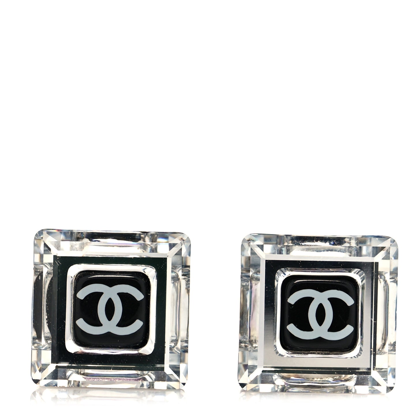 Crystal CC Square Charm Earrings Black