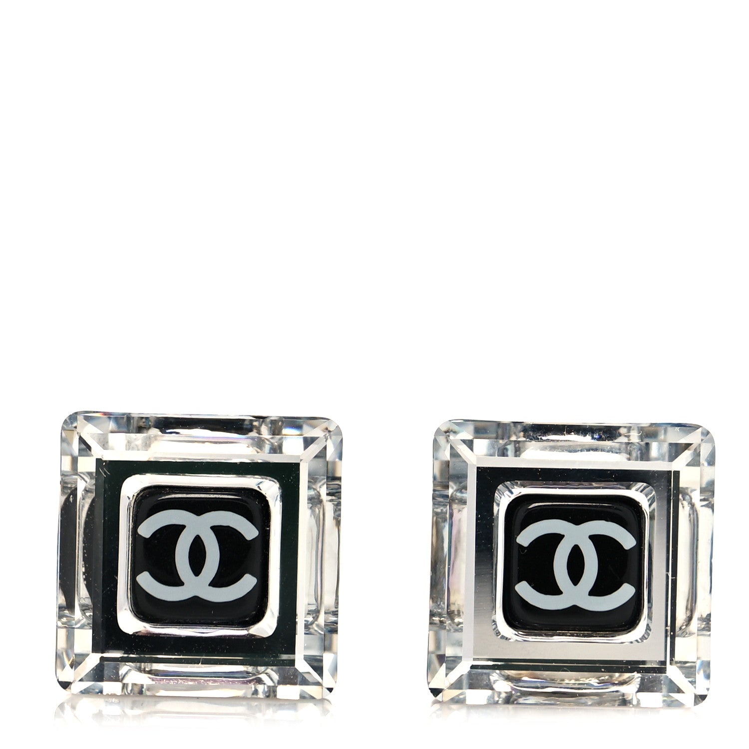 Chanel Crystal CC Square Charm Earrings Black 1 of 4