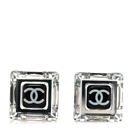 Chanel Crystal CC Square Charm Earrings Black 1 of 4