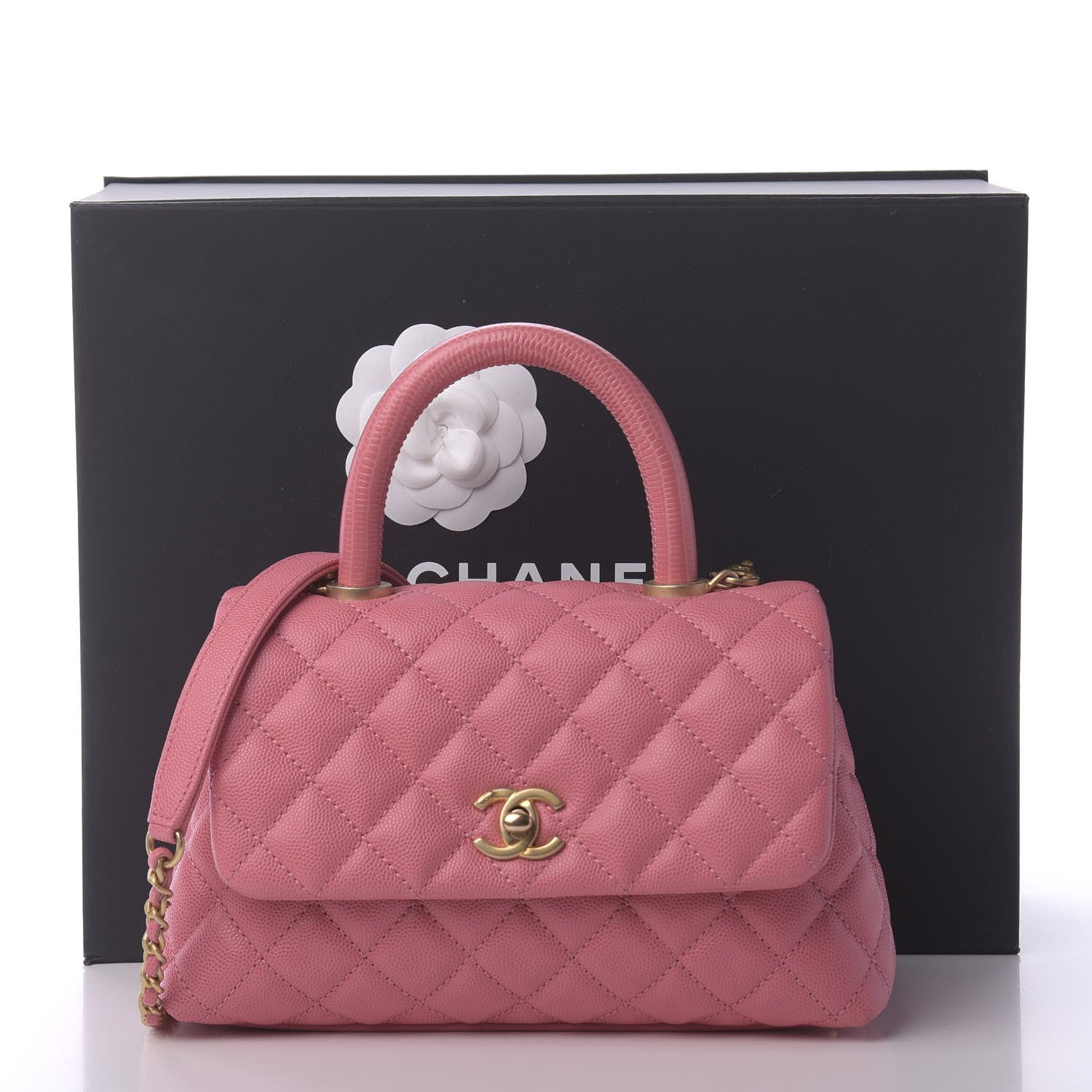 Chanel Caviar Lizard Embossed Quilted Mini Coco Handle Flap Pink 11 of 11