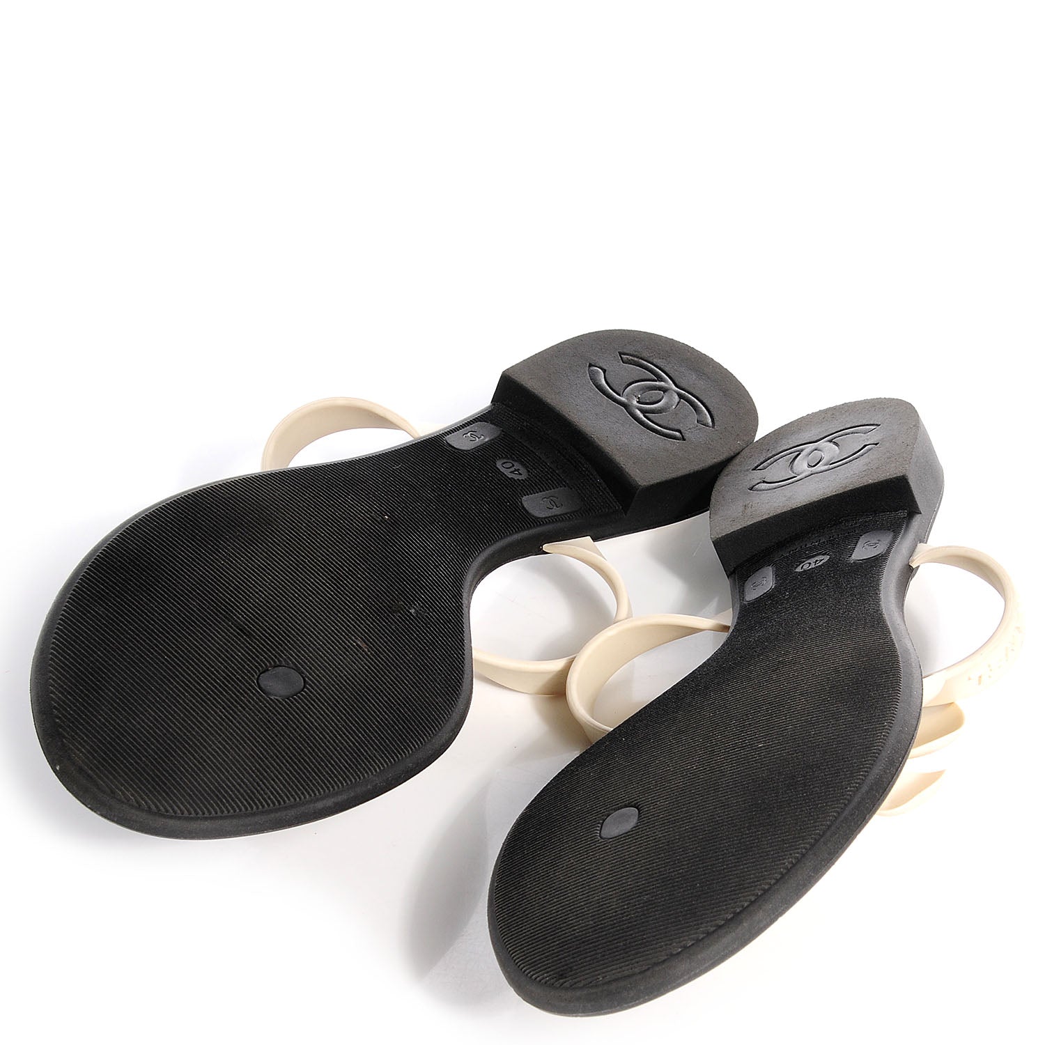 Chanel Jelly Quilted Camellia Thong Sandals 40 Black White 5 of 6