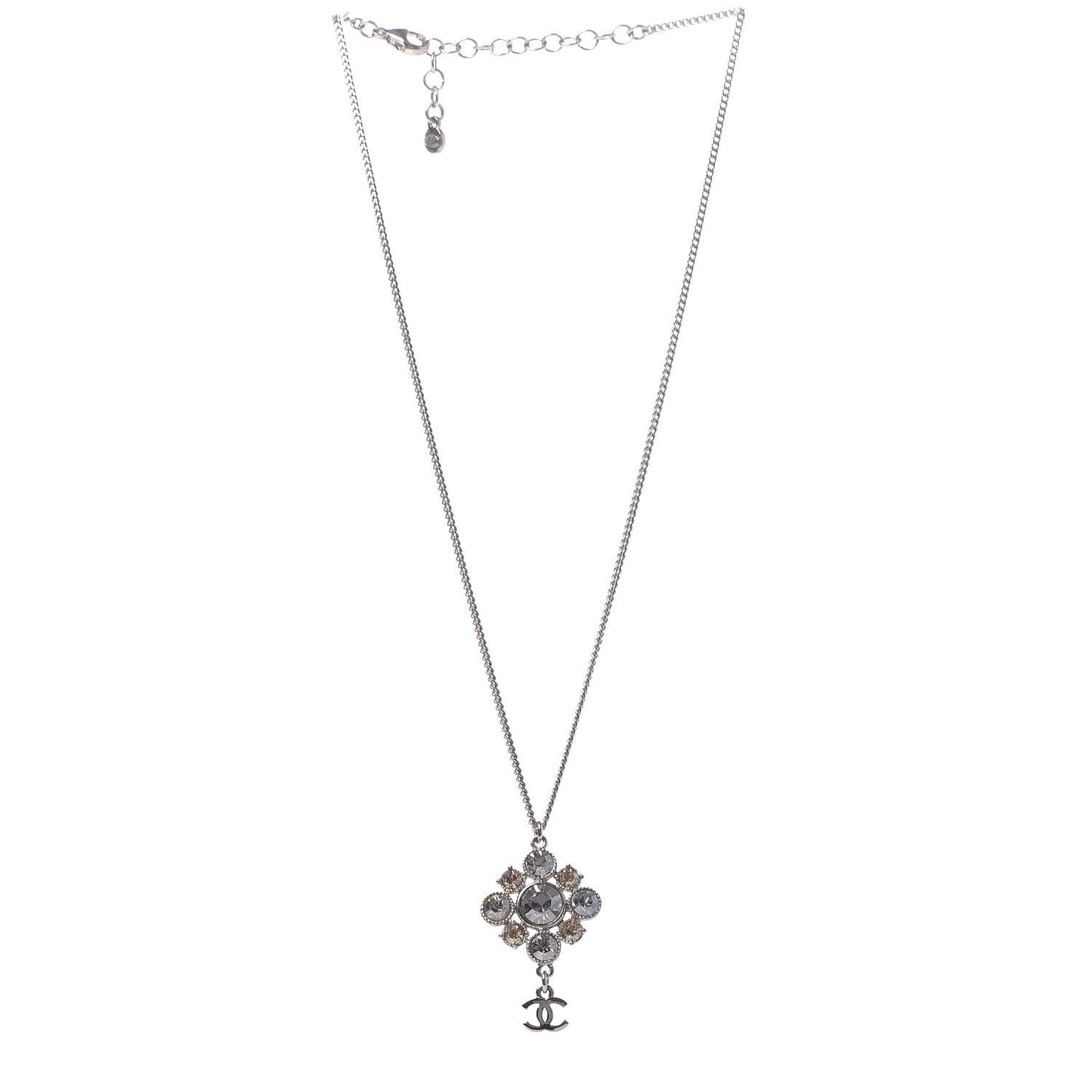 Crystal CC Drop Pendant Necklace Silver