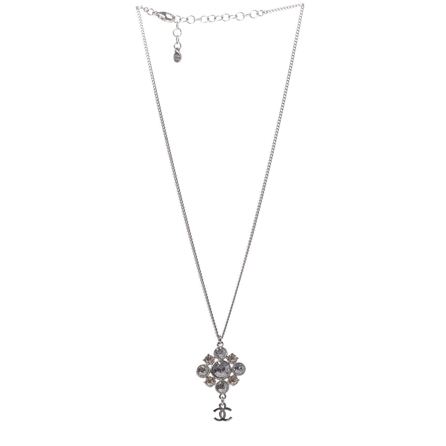 Chanel Crystal CC Drop Pendant Necklace Silver 3 of 5