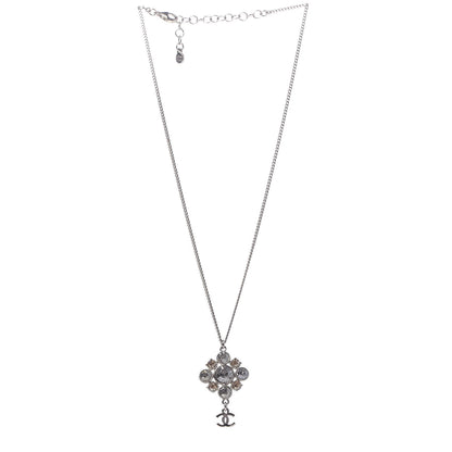 Chanel Crystal CC Drop Pendant Necklace Silver 3 of 5