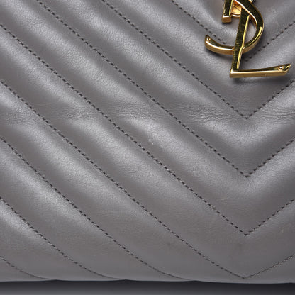 Saint Laurent Smooth Calfskin Matelasse Chevron Large Monogram Shopping Bag Grey 18 of 18