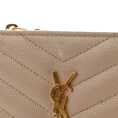 Saint Laurent Grain De Poudre Matelasse Chevron Monogram Zipped Card Case Nude Powder 8 of 8