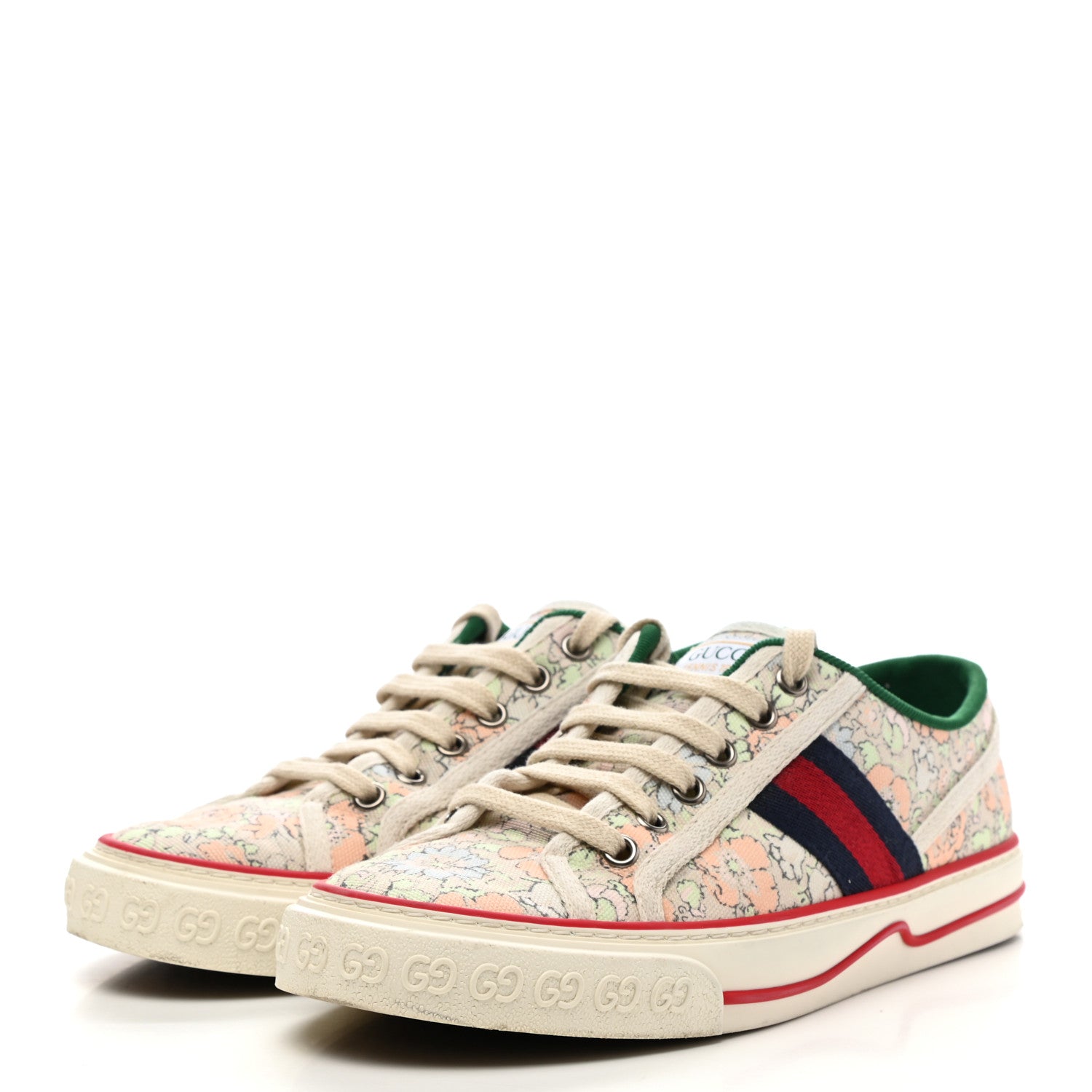 Gucci X LIBERTY OF LONDON Canvas Web Tracy Print Womens 1977 Tennis Sneakers 38.5 Mint Peach Mystic White 3 of 8