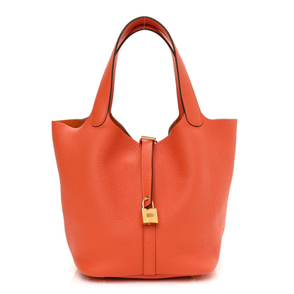 Hermes Taurillon Clemence Picotin Lock 22 MM Orange 1 of 10