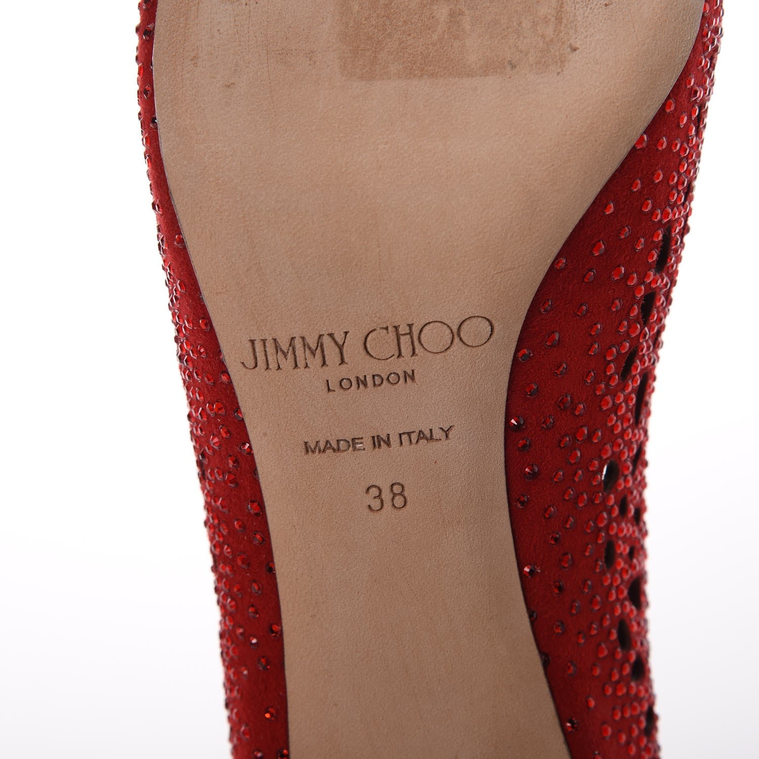 Jimmy Choo Suede Crystal Perforated Romy 100 Pumps 38 Red 8 of 17