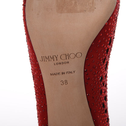 Jimmy Choo Suede Crystal Perforated Romy 100 Pumps 38 Red 8 of 17