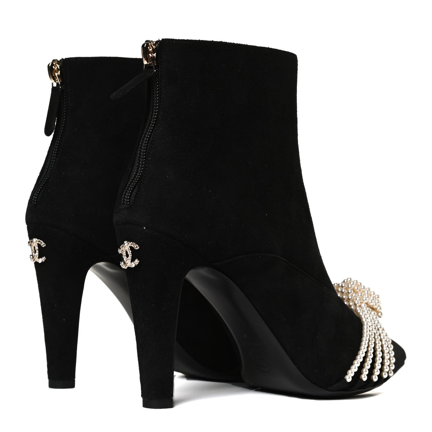 Suede Calfskin Pearl Cap Toe Short Boots 38.5 Black