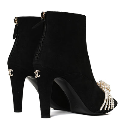 Chanel Suede Calfskin Pearl Cap Toe Short Boots 38.5 Black 4 of 9