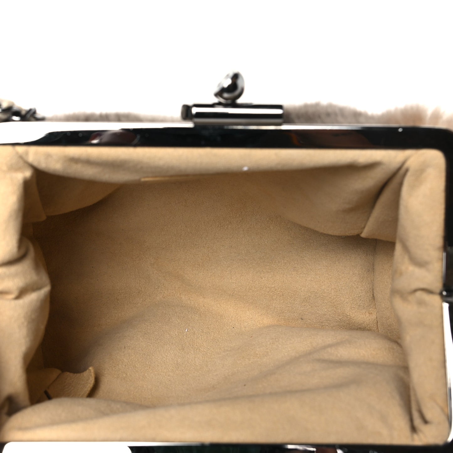 Rabbit Fur Kiss Lock Chain Clutch Brown