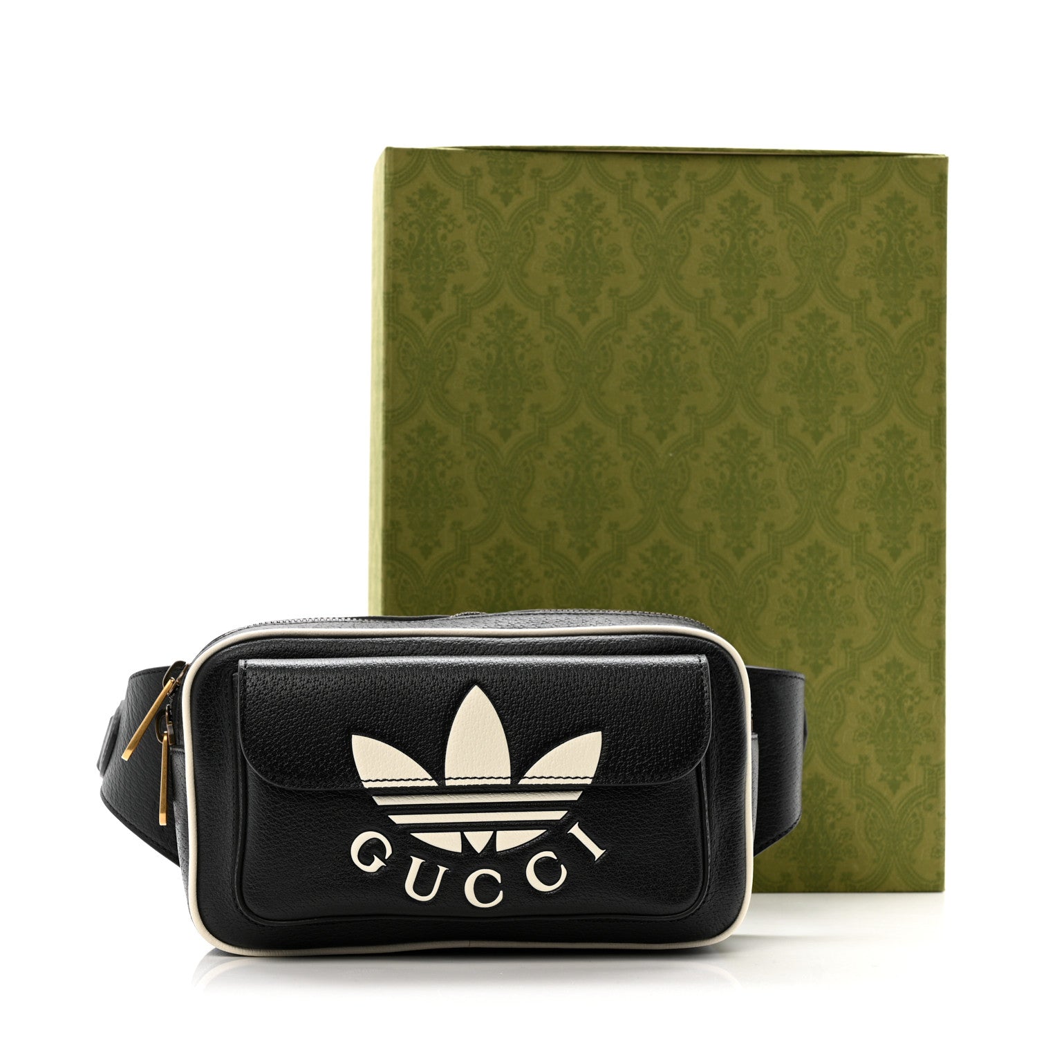 Gucci X ADIDAS Textured Dollar Calfskin Belt Bag Black 1827447