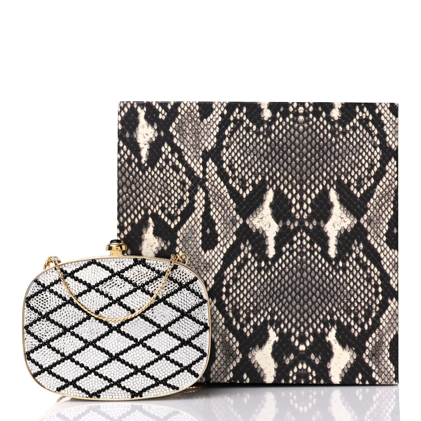 Swarovski Crystal Minaudiere Clutch Gold Black Silver