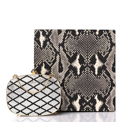 Judith Leiber Swarovski Crystal Minaudiere Clutch Gold Black Silver 10 of 10