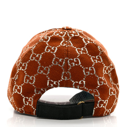 Gucci Canvas Lame GG Monogram Rush Baseball Hat M Burnt Orange Silver 6 of 9