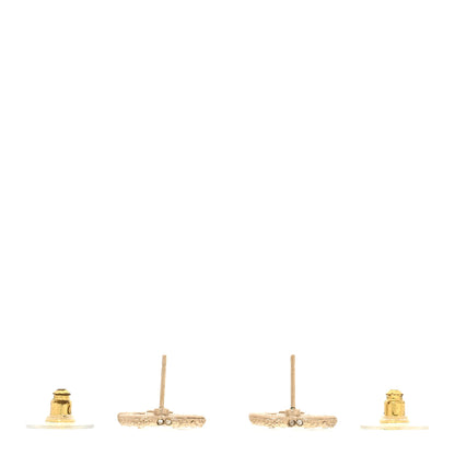 Chanel Metal Graduated Pearl Crystal CC Earrings Light Gold 3 of 5