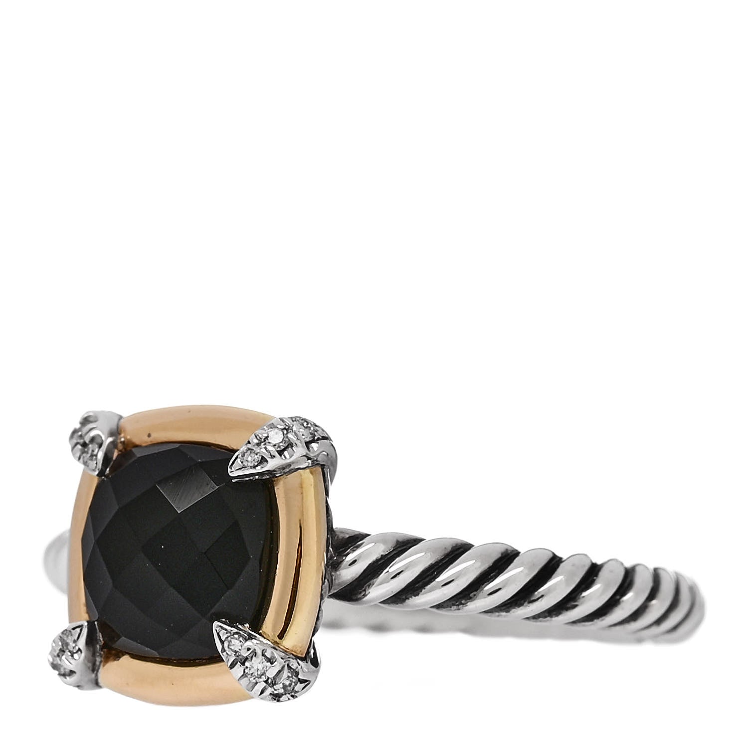 David Yurman Sterling Silver 18K Yellow Gold Diamond Black Onyx 7mm Petite Chatelaine Ring 54 7 3 of 7