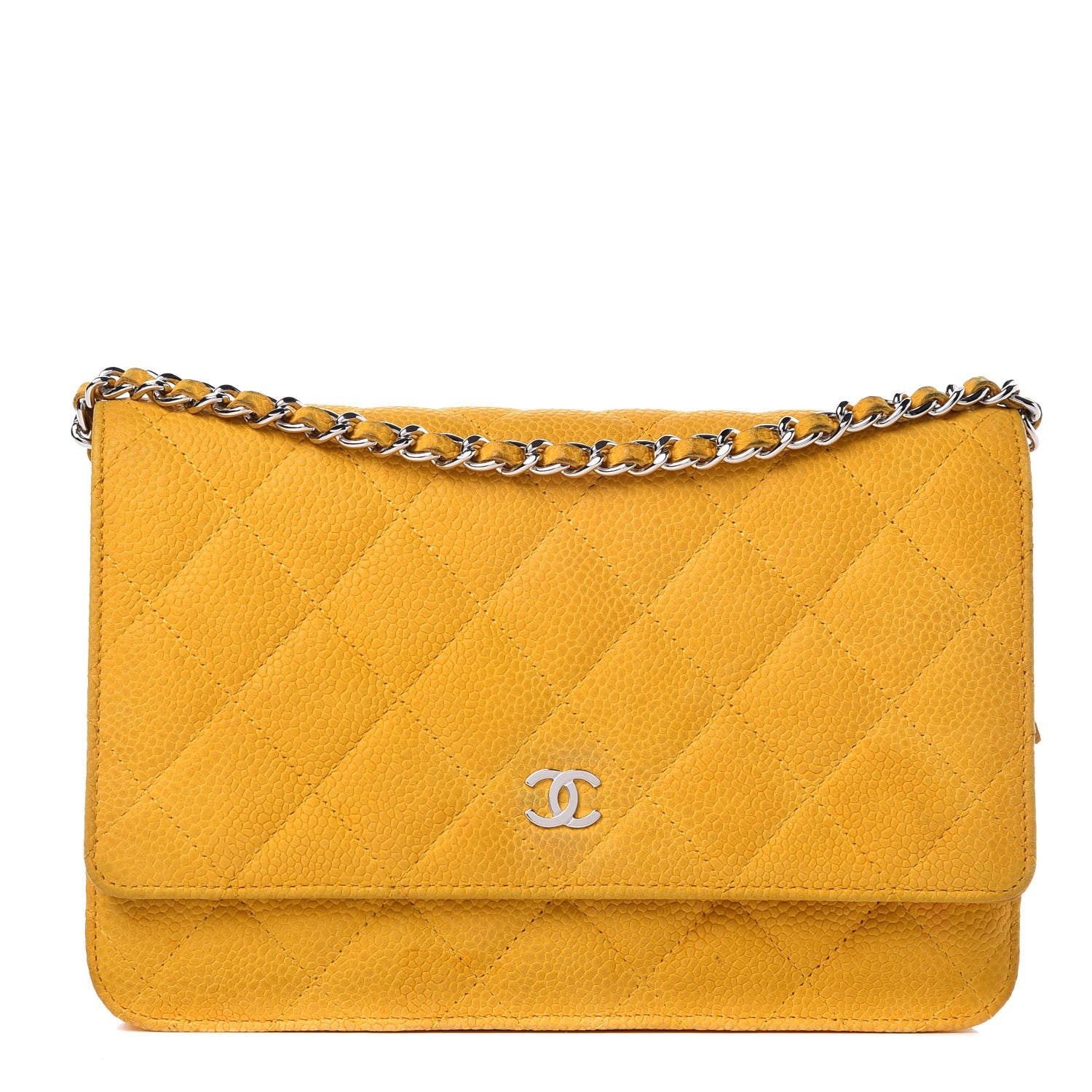 Chanel Iridescent Caviar Quilted Wallet on Chain WOC Yellow 1 of 16
