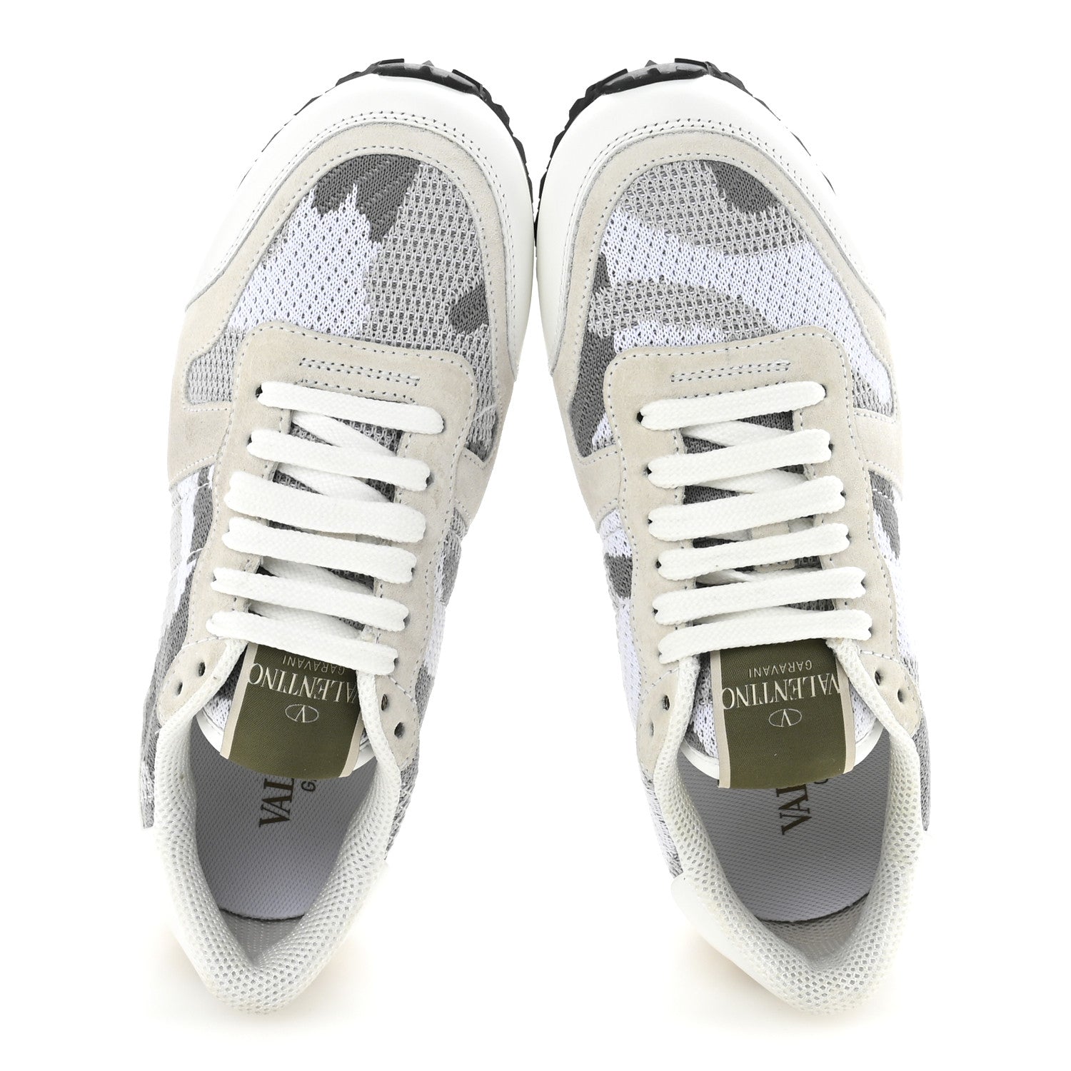 Valentino Garavani Mesh Suede Camouflage Rockrunner Sneakers 35 White Grey 2 of 10
