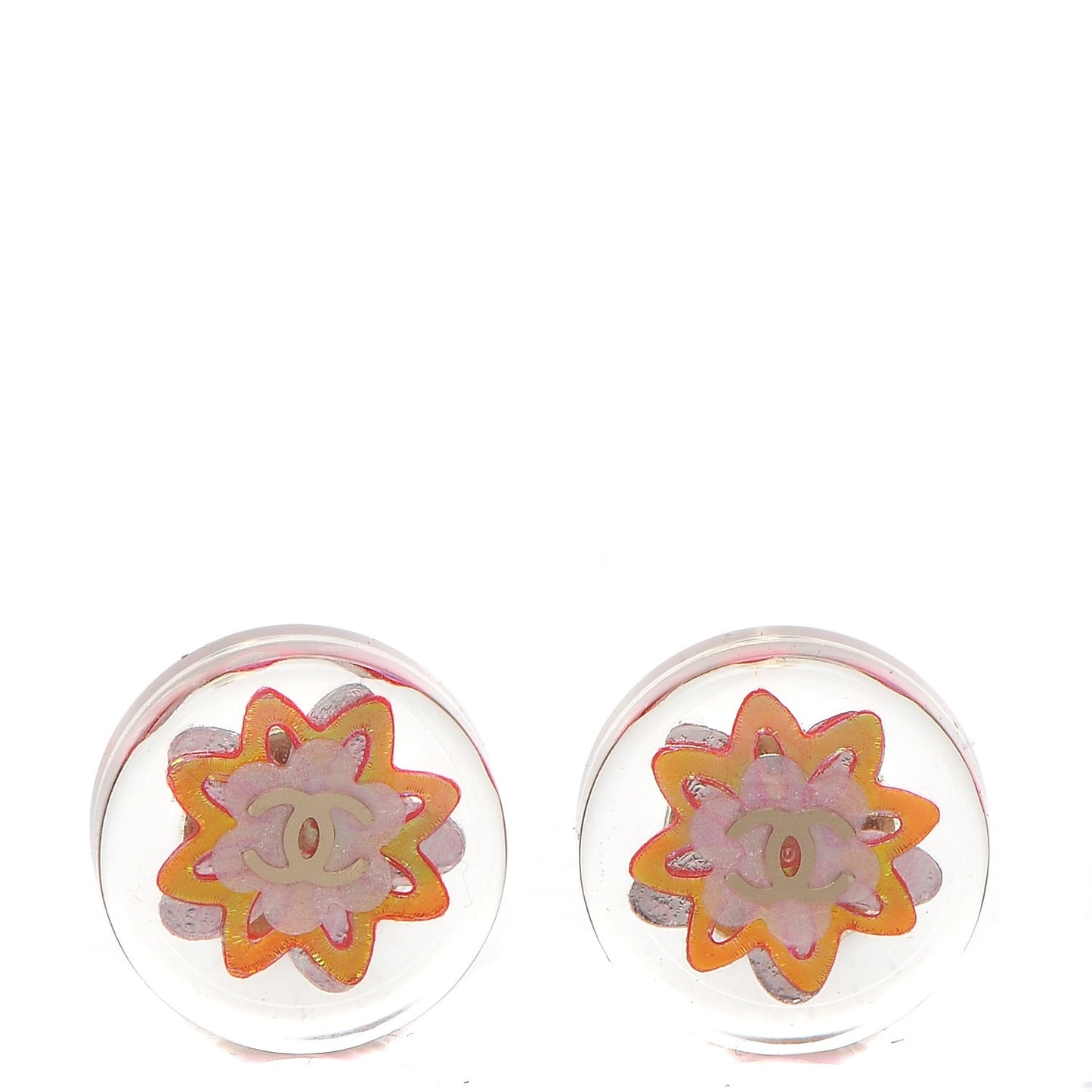 Resin CC Earrings Gold Transparent Pink