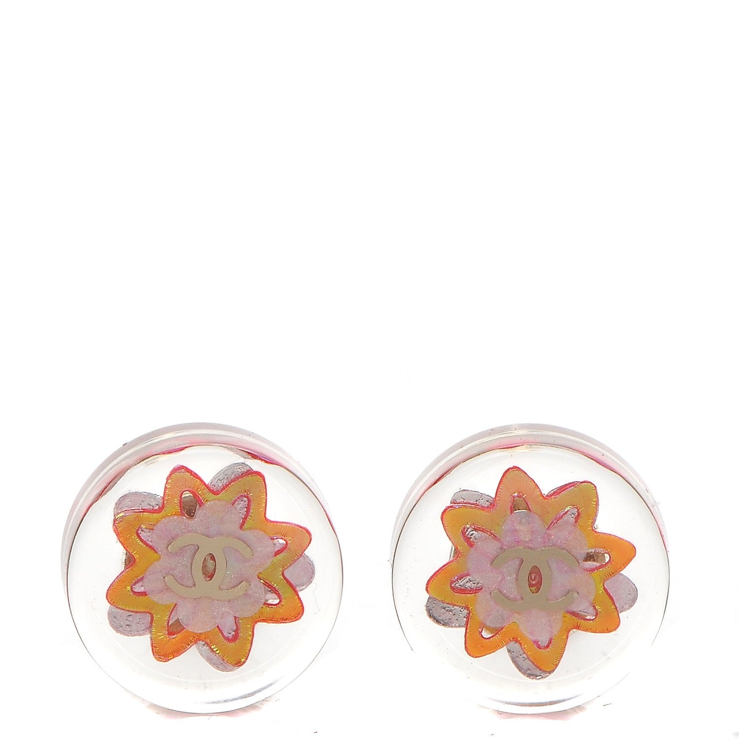Chanel Resin CC Earrings Gold Transparent Pink 1 of 5