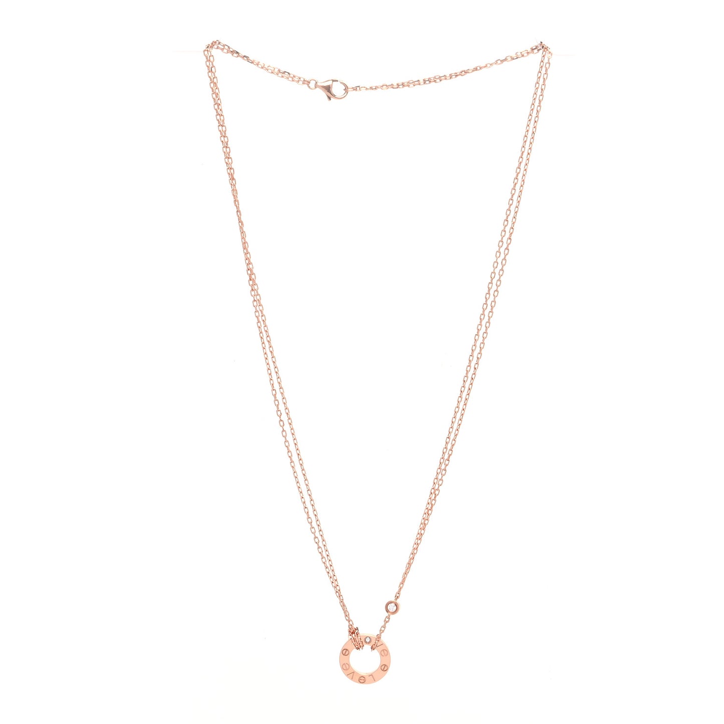 18K Pink Gold 2 Diamond LOVE Necklace