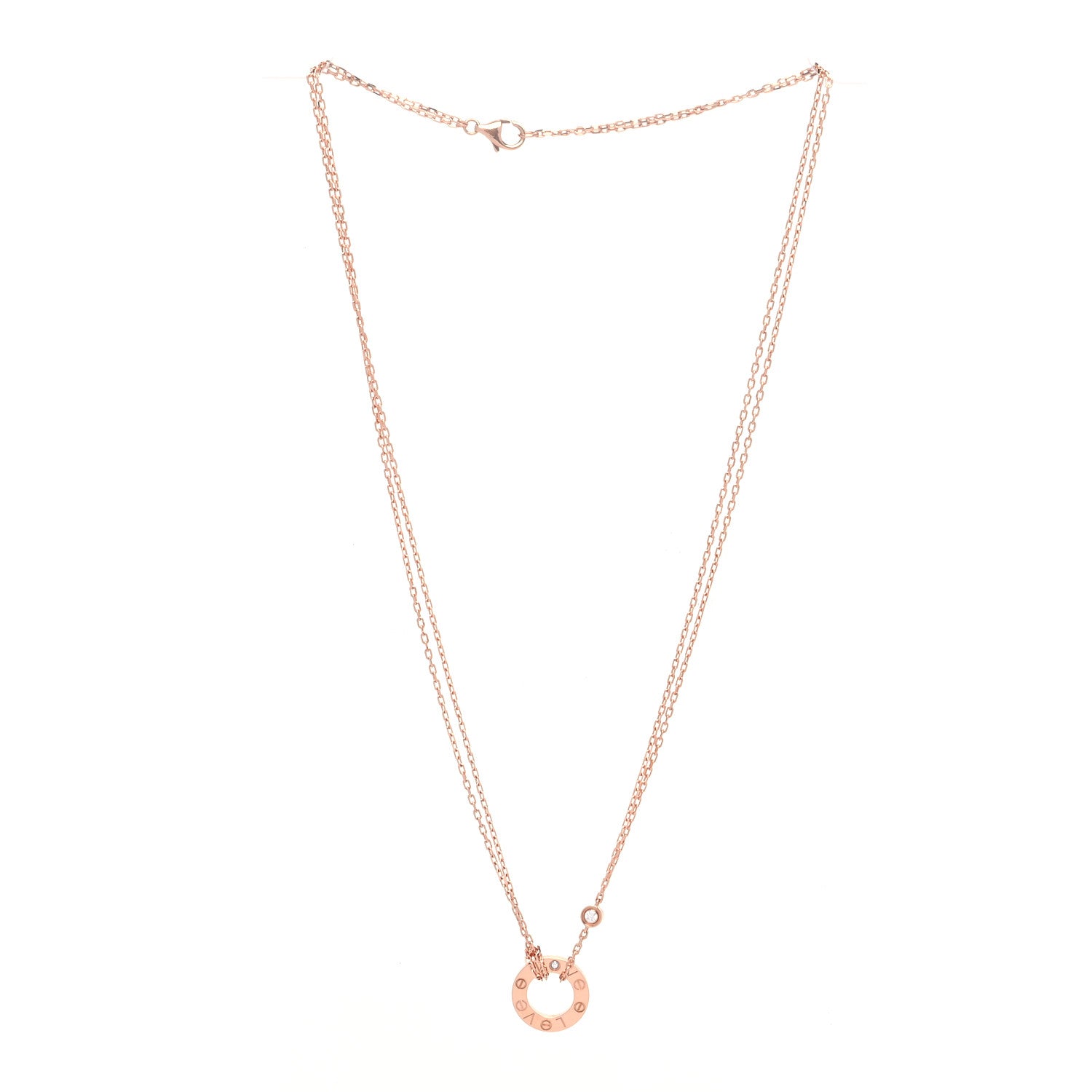 Cartier 18K Pink Gold 2 Diamond LOVE Necklace 3 of 6