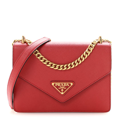 Prada Saffiano Soft Calfskin Metal Triangle Logo Envelope Chain Shoulder Bag Fuoco 1 of 9