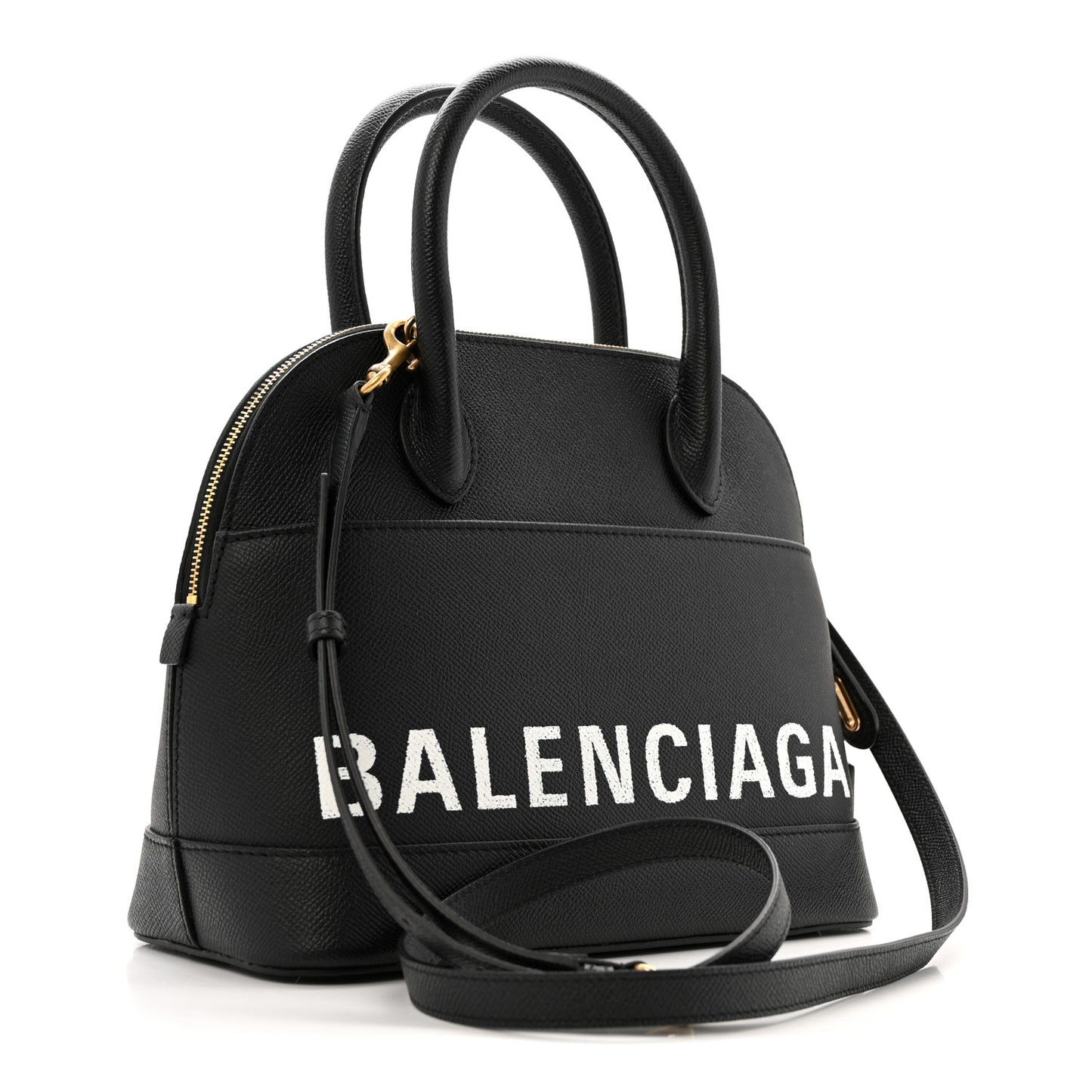 Signature Grained Calfskin Logo S Ville Top Handle Bag Black