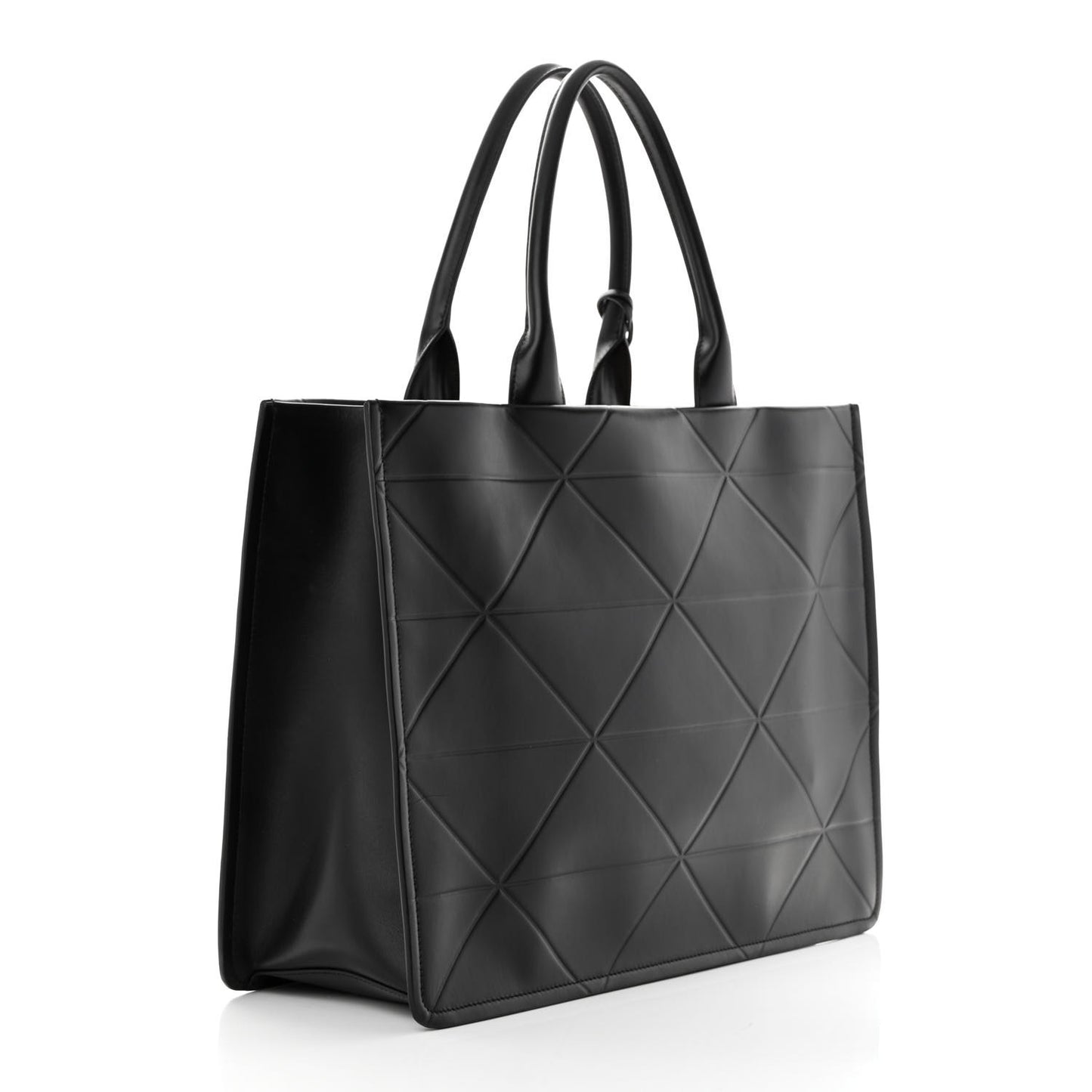 Soft Calfskin Triangle Embossed Large Tote Bag Black