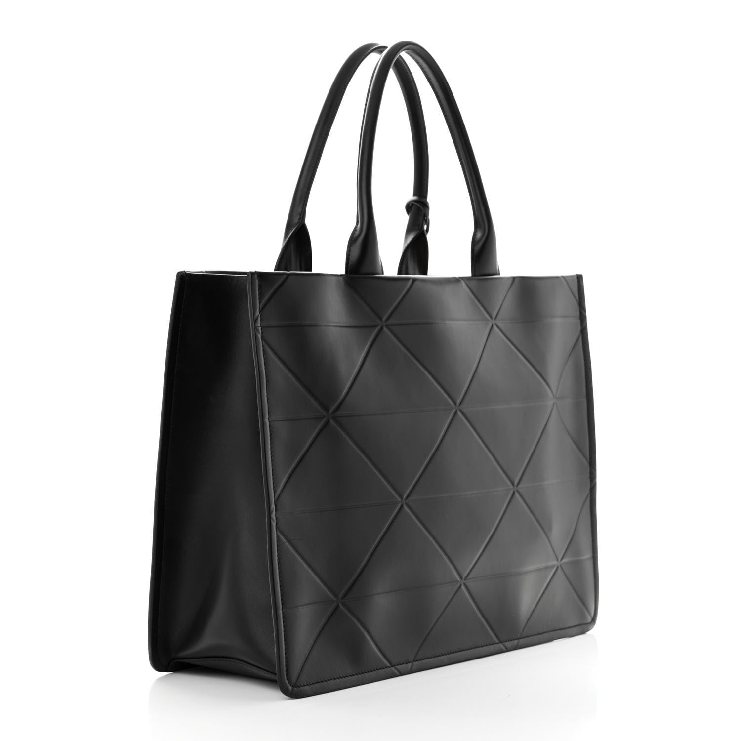 Prada Soft Calfskin Triangle Embossed Large Tote Bag Black 3 of 10