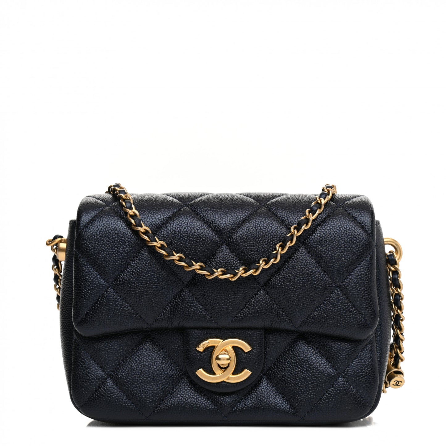 Iridescent Caviar Quilted Mini My Perfect Flap Dark Blue