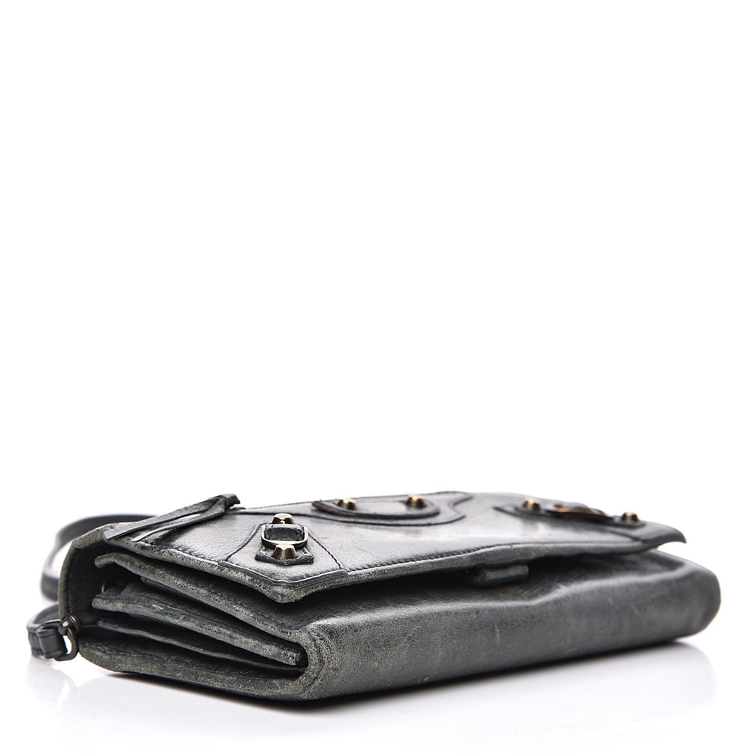 Balenciaga Agneau Classic Hardware Continental Wallet on Strap Anthracite 3 of 15