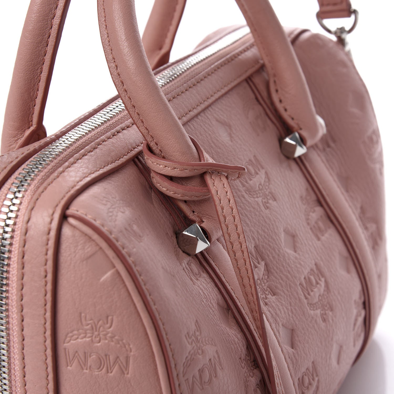 MCM Calfskin Ottomar Monogram Small Boston Bag Pink 10 of 10