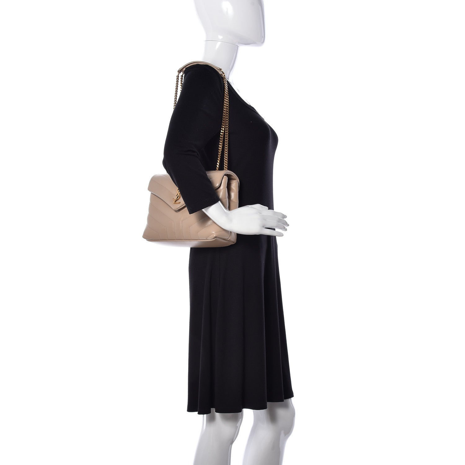 Saint Laurent Calfskin Y Quilted Monogram Small Loulou Chain Satchel Dark Beige 2 of 8